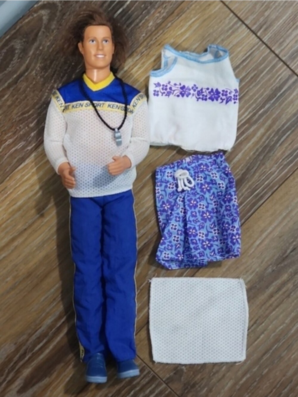 Vintage Ken Sport Barbie Doll Tracksuit & Floral Swimsuit Blue Yellow White Mesh
